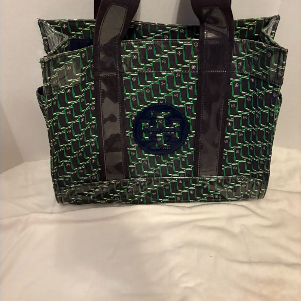 Tory Burch Blue and Green Patterned Tote